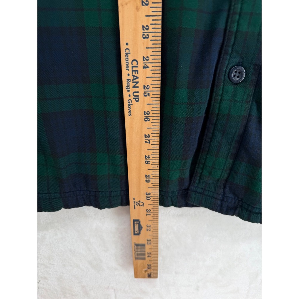 LL Bean Mens Fleece Lined Flannel Shirt Jacket Black Watch Plaid Green Large L - Picture 6 of 7